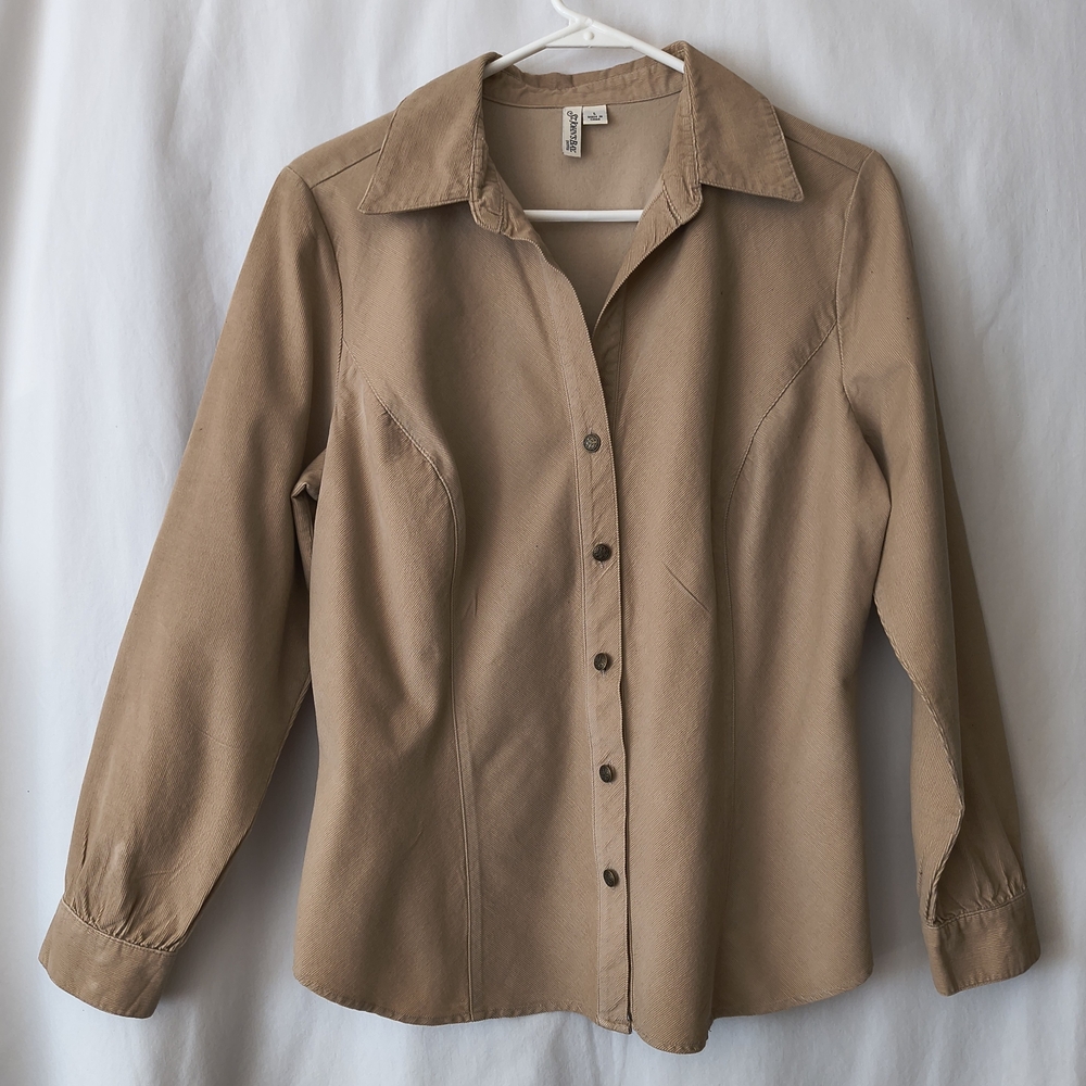 St John's Bay Women's Tan Corduroy Button-Up Shirt